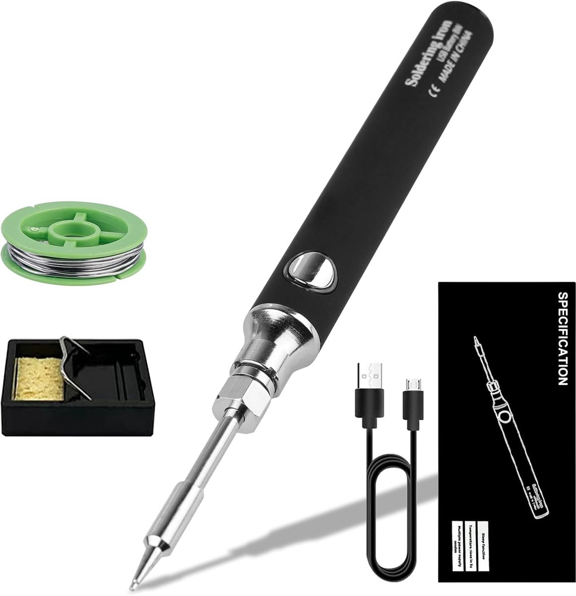 Draadloos soldeerpistool USB | Oplaadbare soldeerboutset met snelle verwarming | Temperatuur instelbaar 330-450 °C | Professioneel lasgereedschap