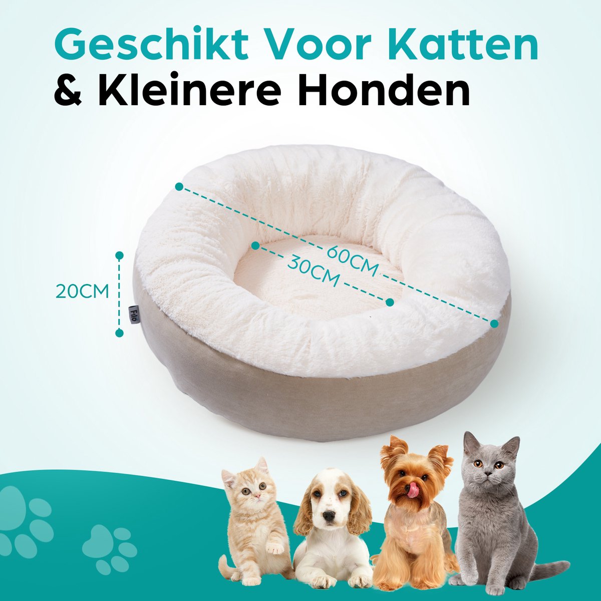 Filo Ultra Zachte Orthopedische Kattenmand Grijs - Wasbaar met Afritsbare Hoes - Anti Stress Donut Kattenbed - Poezenmand - Kattenhuis - Kattenkussen - Cat Bed – foto 5