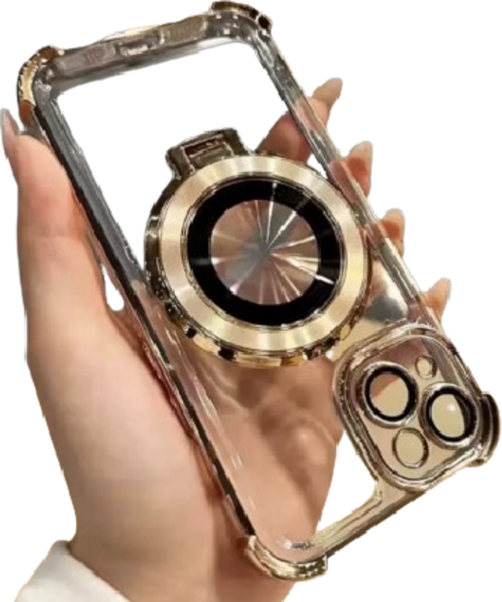 Transparant Telefoonhoesje met Magneet Ringhouder en Camera Bescherming voor iPhone 12 Pro - FuturiQ - Goud