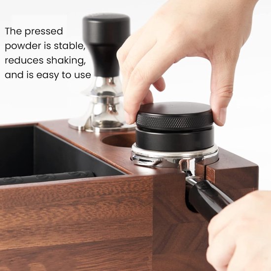 4-in-1 Houten Espresso-Klopdoos, 58 Mm Koffieverdeler-Klopdoos met Verwijderbare Ingebedde Roestvrijstalen Koffiedikdoos en Voetkussen, Espresso-Tamper, Portafilterstandaard