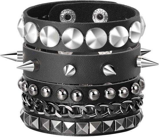 Leren armband met Viking Wolf en Scandinavische runen voor heren, punk, Halloween-kostuum, leer, Leer
