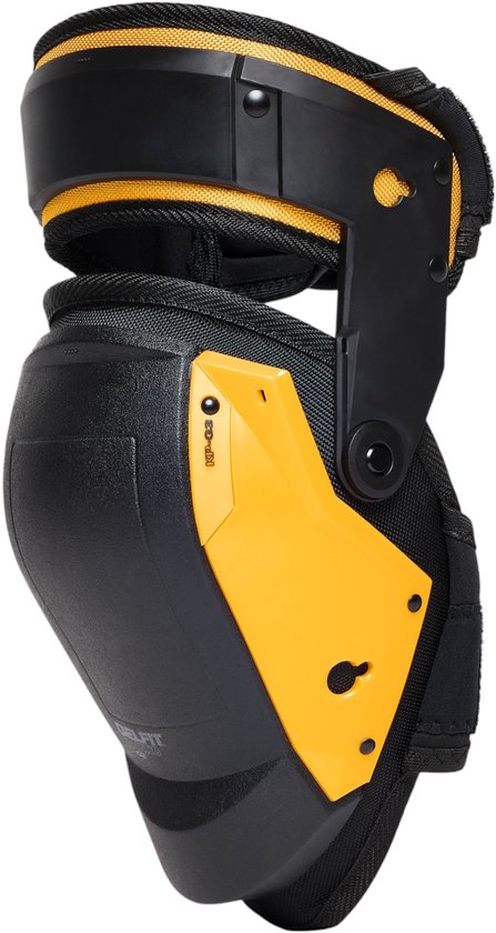 Zwarte en gele ToughBuilt kniebeschermer met GelFit-technologie en het label KP-G3.