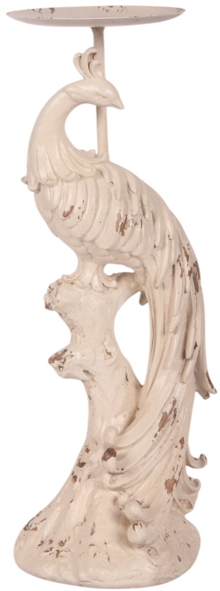Baroque - Kandelaar - Kandelaar Pauw 13 cm - Wit/Crème - Resin - 30.5x13x13 - Polyresin