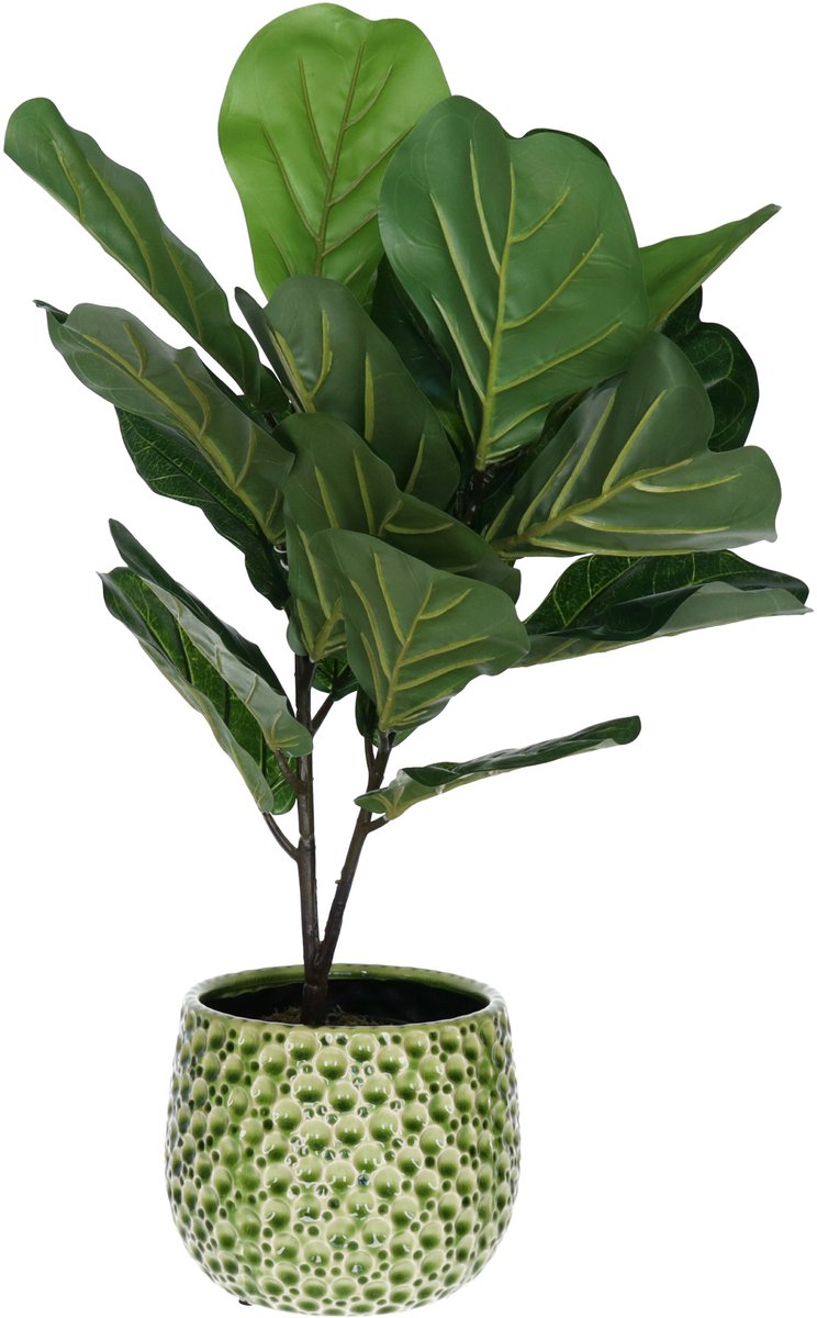 Mega Collections Plantenpot/bloempot Pebblo - keramiek/geglazuurd - groen - druppels - D21 x H17 cm