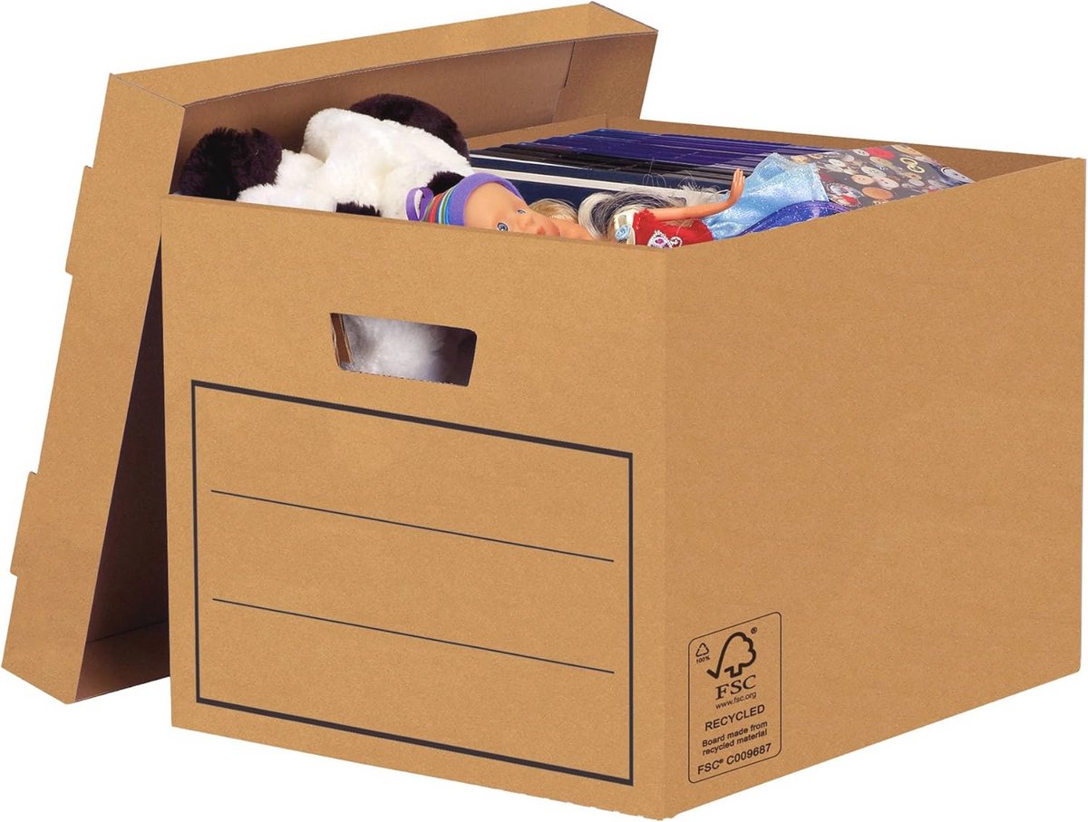 Opbergdozen Set van 10, 32 x 25 x 39 cm, Bruin - Ideaal voor Documenten en Diversen
