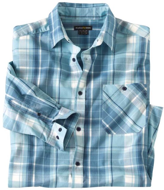 ATLAS FOR MEN - Popeline overhemd met blauwe ruitjes - Heren - Verkrijgbaar in grote maten - XXL
