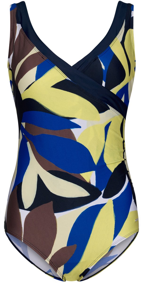 Pastunette Badpak Beach Leaves - Ecru/Blauw/Lime - Corrigerend - Maat 48