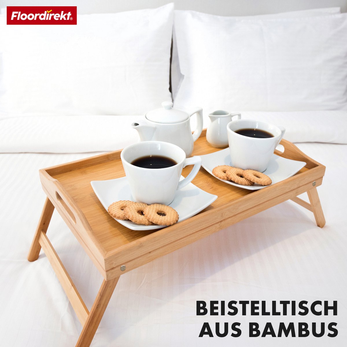 FLOORDIREKT Utah Bed Dienblad - Dienblad met Pootjes - Houten Dienblad - Gemaakt van Bamboe - Ontbijt Dienblad voor Bed - Multifunctioneel Opvouwbaar - 50 x 30 x 23 cm — cadeau in Koken & Dineren - foto 3