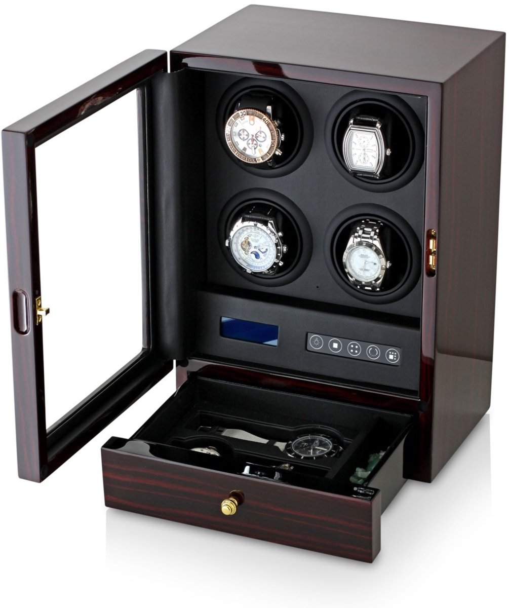 Leader Luxe Watchwinder voor 4 horloges - inclusief accessoirelade - Horloge opwinder - horloge box - Carbon