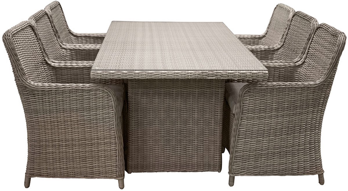 Wembley tuinmeubelset met eettafel en 6 natuurlijke stoelen.