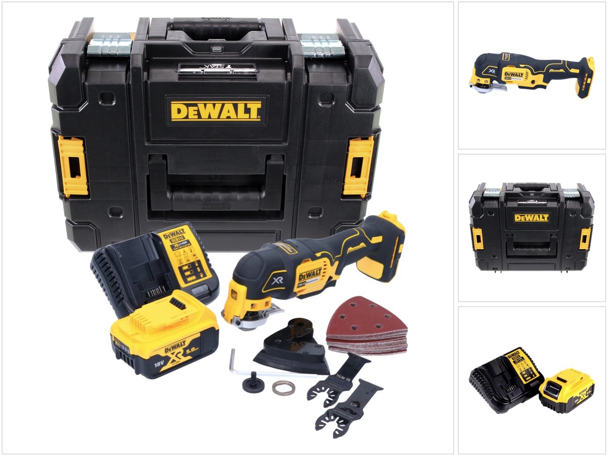 DeWalt DCS 355 P1 accu-oscillator multitool 18 V borstelloos + 1x accu 5,0 Ah + oplader + accessoires + TSTAK