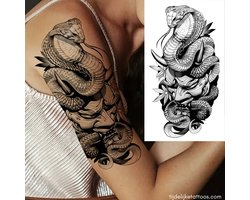 Gevaarlijke Cobra slang met Samurai krijger tatoeage - tijdelijke tattoo – neptattoo volwassenen - plak tattoo- Cobra snake with Samurai warrior temporary tattoo - festival tattoo sleeve