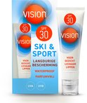 Vision Ski & Sport zonnebrandcrème SPF 30, in een verpakking met een grote en kleine tube.