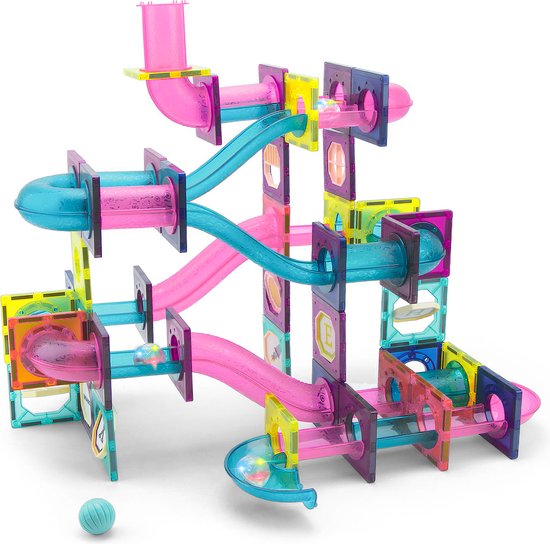 Bambini Magnetic Tiles - Magnetisch Speelgoed - Knikkerbaan - Magnetisch Speelgoed Bouwblokken - 110 Stuks - Montessori Speelgoed