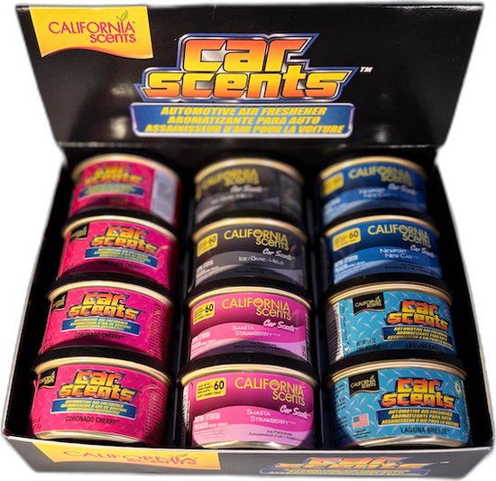 Rafraichisseurs d'air California Car Scents Mix , 12 canettes, couvercles compris.