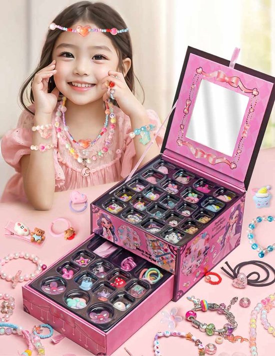 Kit de fabrication de bijoux - 1 500 pièces - Kit de perles - Bracelets pour filles - Créez vos propres Bijoux pour enfants - Kit de bracelets à breloques - Bijoux, loisirs créatifs et jouets pour enfants (5-12 ans)