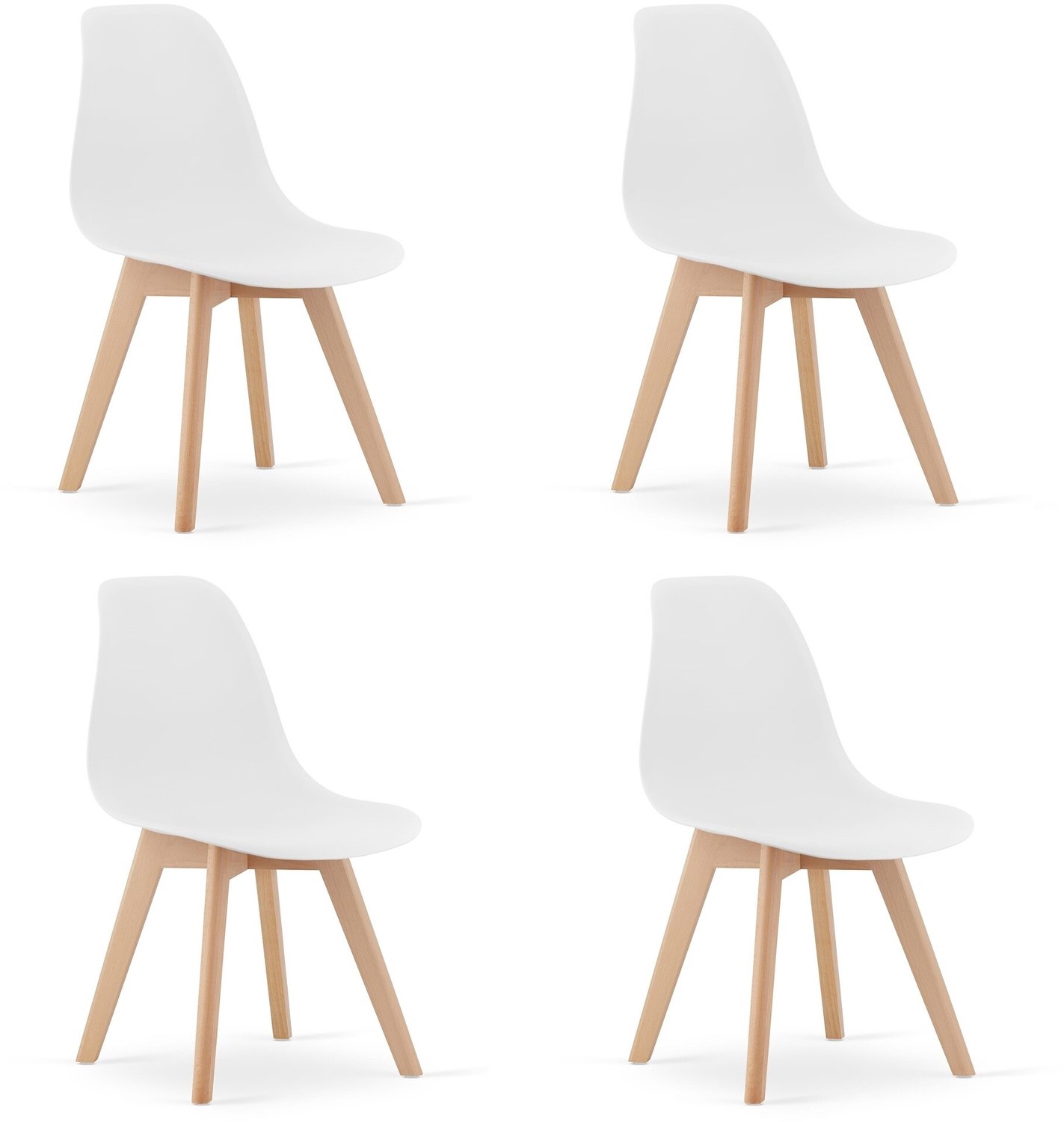 LEOBERT KITO Eetkamerstoelen - Set van 4 - Wit - Scandinavisch Design met Houten Onderstel