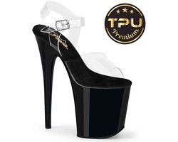 Pleaser - FLAMINGO808PREM Sandaal met enkelband, Paaldans schoenen - US 8 - 38 Shoes - Transparant