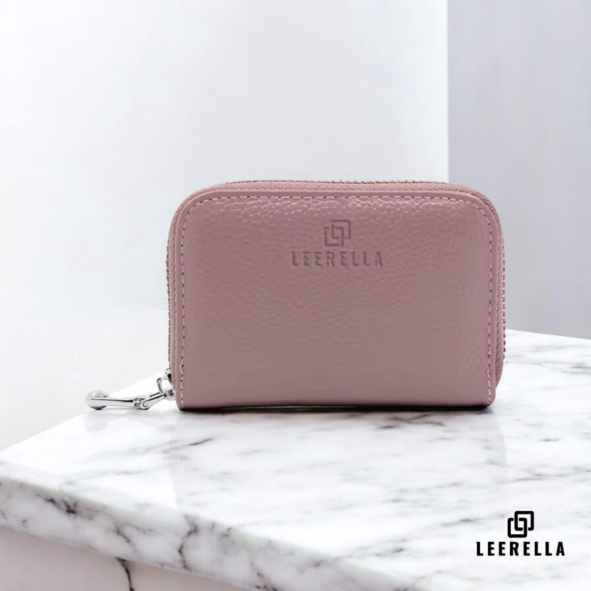 Leerella Stijlvolle Unisex Roze Creditcardhouder met Rits – Echt Leer, RFID-Bescherming, 12 Kaartsleuven, Met Biljetvak – Luxe en Compacte Pasjeshouder voor Mannen & Vrouwen