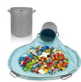 TidyUp Speelgoedmand met Speelmat – Opbergmand XXL met Deksel – Opbergbox voor Kinderkamer – Geschikt voor LEGO & Duplo – Grijs
