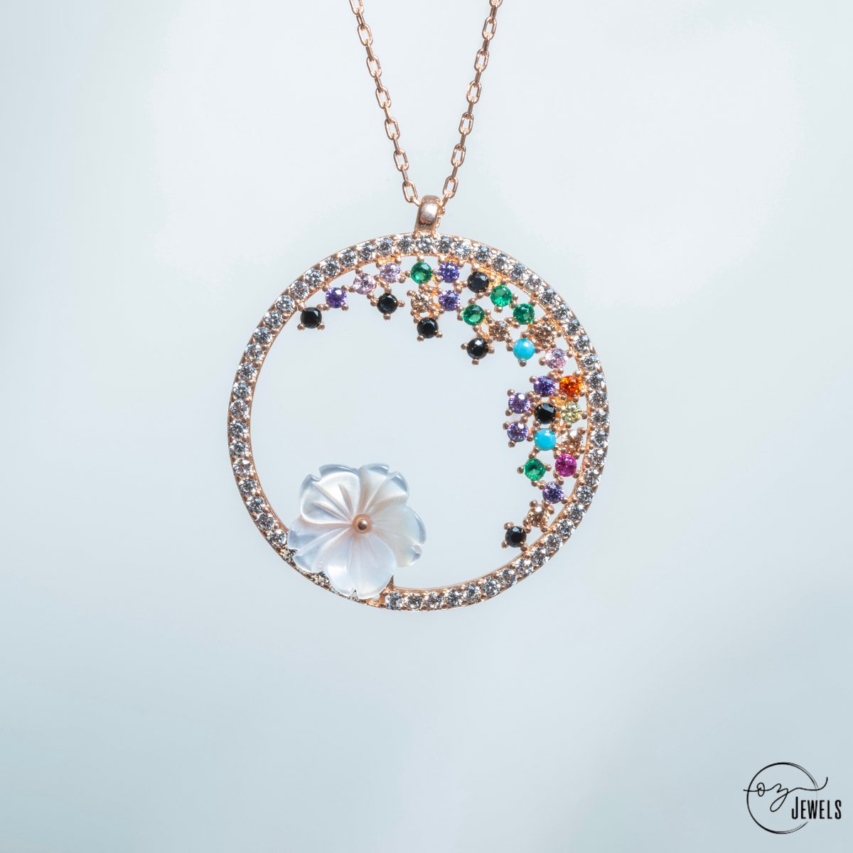 OZ Jewels – Lentetuin van Kleuren Ketting – Roségoud – Zilver – Dames