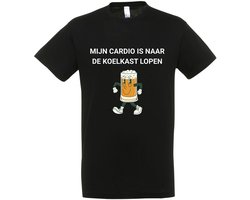 Mijn cardio is naar de koelkast lopen T-shirt - Bier t-shirt - CraftBeer - Beer - Proost - Heren - grappige drank feest teksten en zinnen - bierpakket kado idee - Maat M