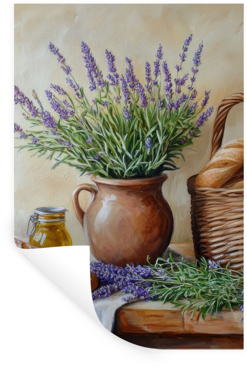 Muurstickers - Sticker Folie - Lavendel - Brood - Stilleven - 80x120 cm - Plakfolie - Muur