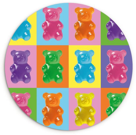 WallCircle® Wandcirkel 60x60 cm - Muurcirkel Art- Snoep - Kleurrijk - Muurdecoratie woonkamer - Wanddecoratie slaapkamer - Kamer decoratie accessoires - Ronde schilderijen