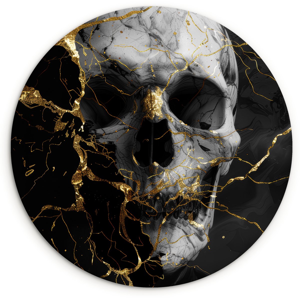 WallCircle Wandcirkel 30x30 cm - Muurcirkel Goud - Abstract - Schedel - Eng - Dood - Muurdecoratie woonkamer - Wanddecoratie slaapkamer - Kamer decoratie accessoires - Ronde schilderijen Schedel 4