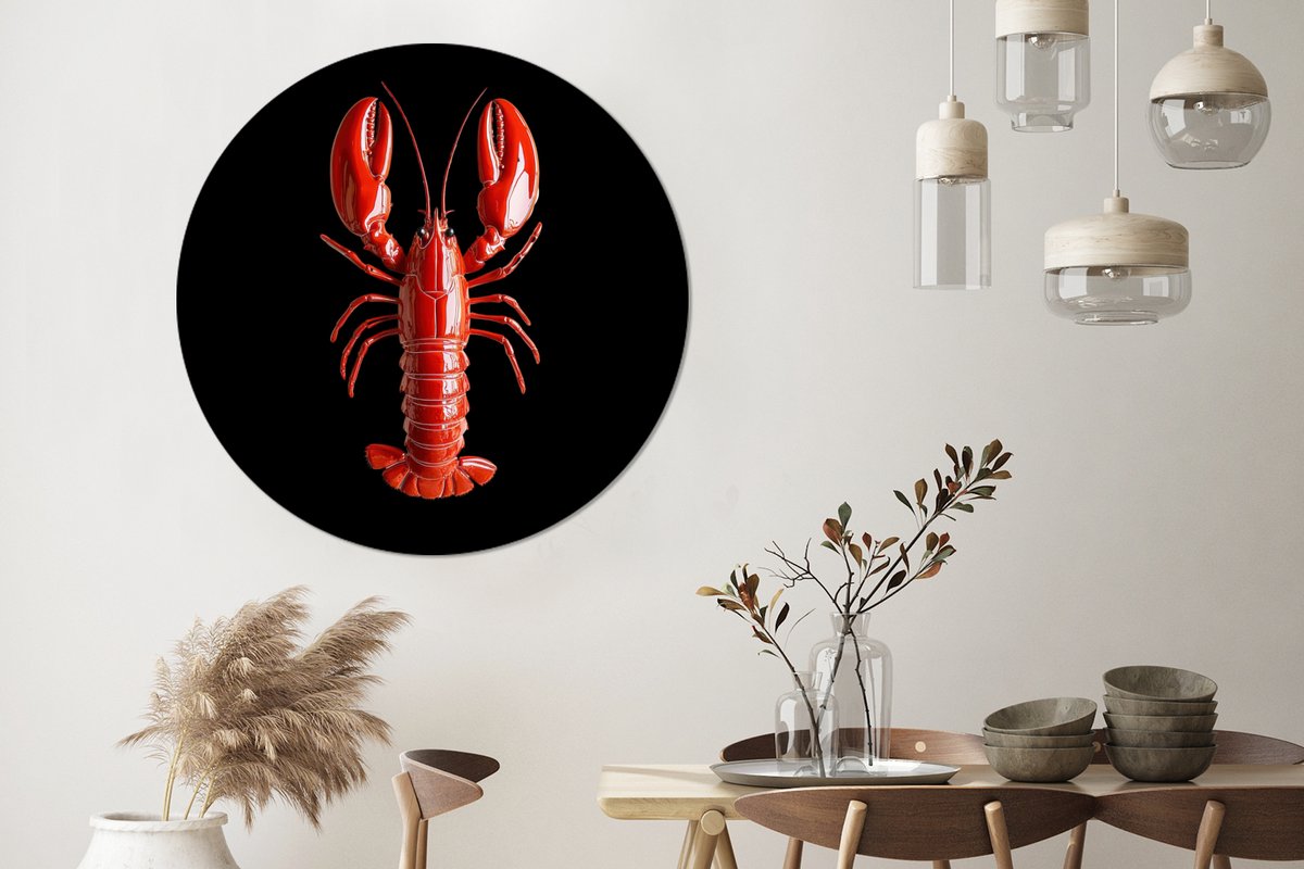 WallCircle Wandcirkel - Muurcirkel - Kreeft - Glossier Rood - Zwart - Aluminium - Dibond - 120x120 cm - Binnen en Buiten Kreeft - Rood