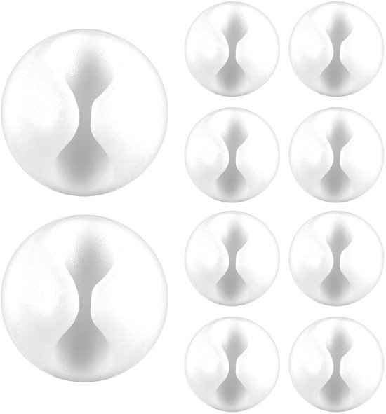 Witte kabelclips, kabelorganizer, kabelmanagement, USB-kabel, kabelhouder, 2 verpakkingen voor auto, thuis en kantoor (5, 3 sleuven