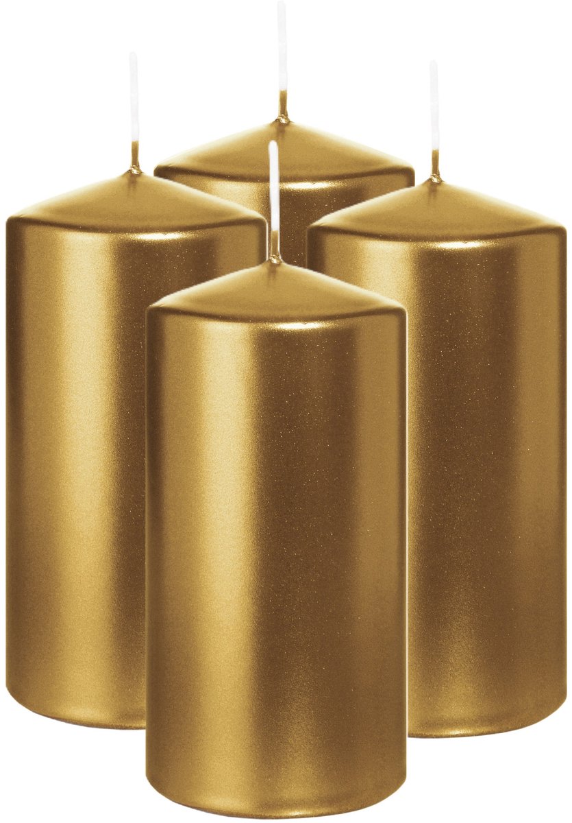Wiedemann Cilinderkaars/stompkaars - 4x - metallic goud - 12 x 6 cm - 33 branduren - zuilkaarsen Goudkleurig