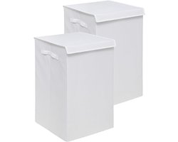 5Five Eureka sorteer wasmand - 2x - 74 liter - wit - 37 x 37 x 60 cm - MDF/Polyester stof - met afsluitklep