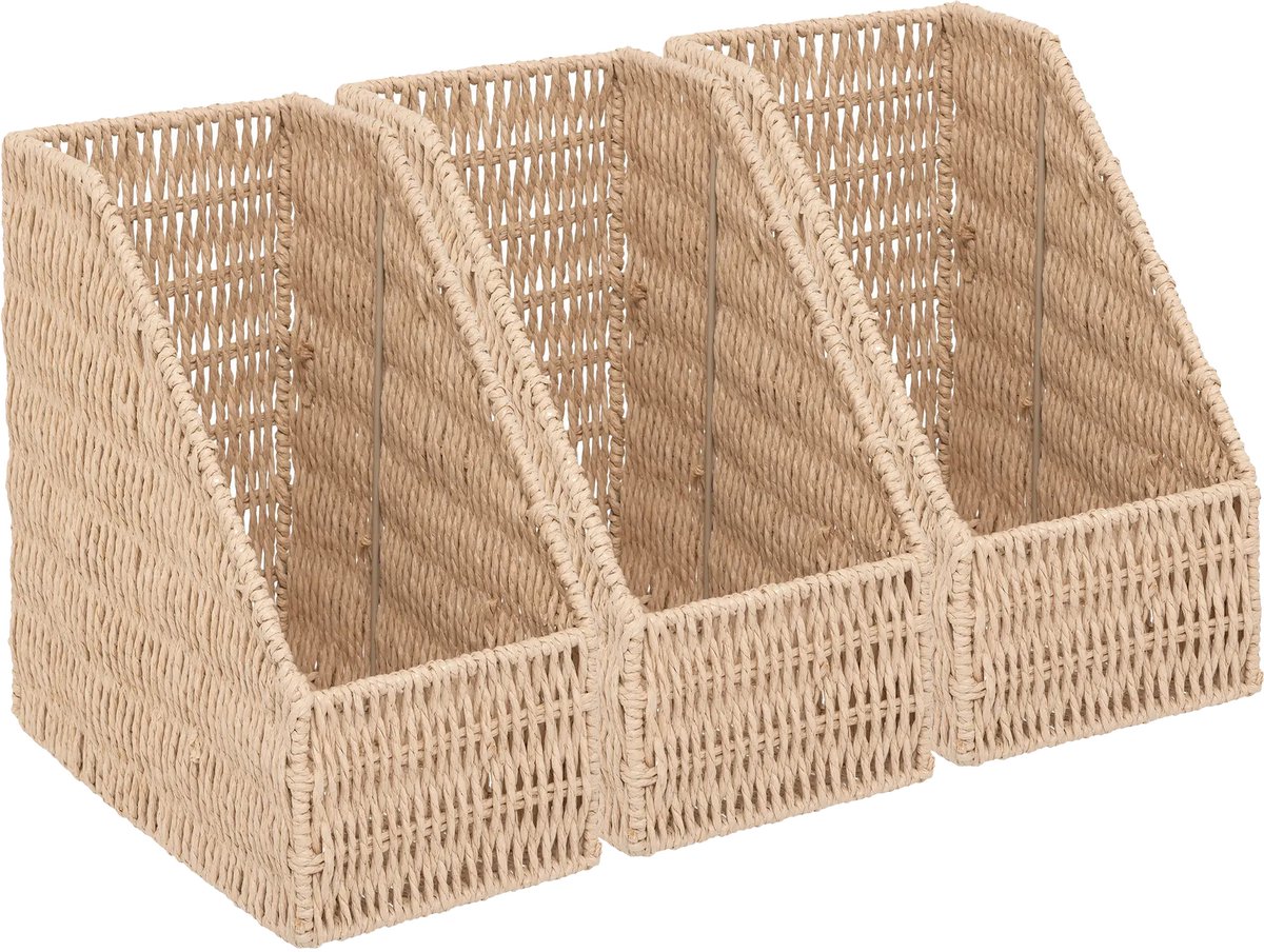 5Five® 5Five Lectuurbak/documenten opbergbak - 3x - naturel koord - metaal/touw - L15 x B26 x H27 cm - Kantoorbenodigdheden - Bureau-accessoires