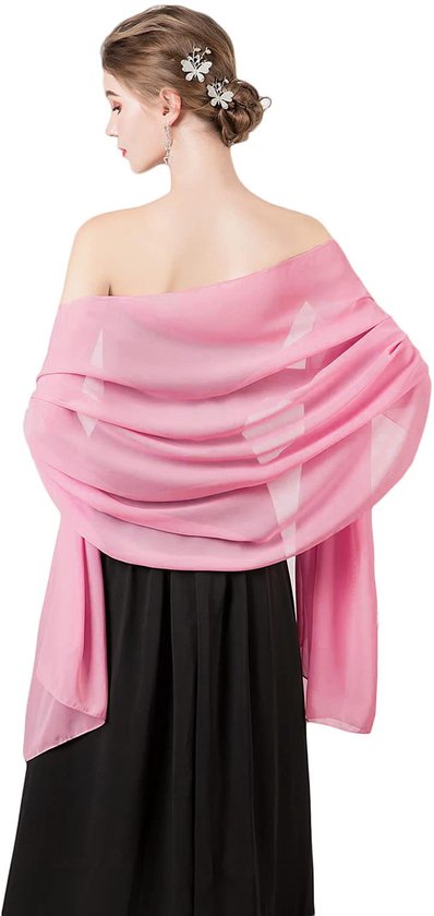 Sjaal Dames - Omslagdoek - 175x70 cm - Zacht & Huidvriendelijk - Glans Van Zijde - Dunne Omslagsjaal - Modesjaal - Zachte Chiffon Sjaal- Stola - Neksjaal - Dames Sjaal - Omslagdoek Sjaal Lang Satijn - Cadeautje - Elegante - Donkerroze - 175*70cm