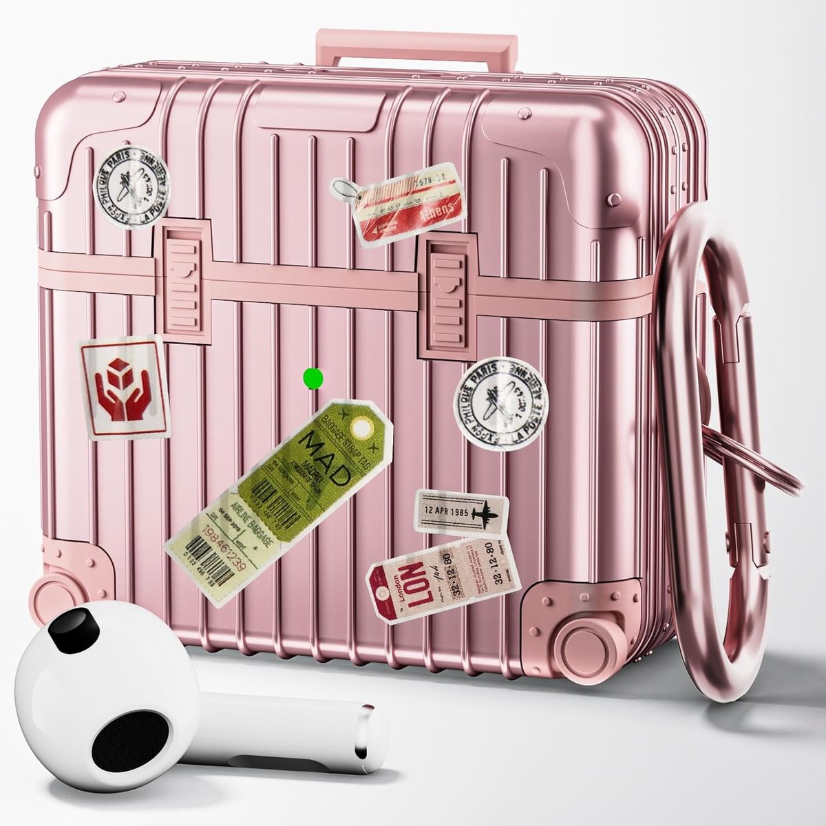 Casemania Koffer Hoesje Geschikt voor Apple AirPods 3 - Rosegoud - Schokbestendig Suit Case Cover - Inclusief DIY Stickers & Karabijnhaak