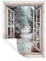 Stickers muraux - Film autocollant - Forêt - Hiver - Arbres - Nature - Chemin - Vue - Wit - 120x160 cm - Film adhésif - Stickers muraux chambre enfant - Papier peint autocollant XXL - Papier peint autocollant - Film autocollant