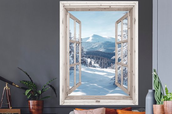 Stickers muraux - Film autocollant - Transparent - Hiver - Paysage - Nature - Berg - Arbres - Wit - 120x160 cm - Film adhésif - Stickers muraux chambre enfant - Papier peint autocollant XXL - Papier peint autocollant - Film autocollant