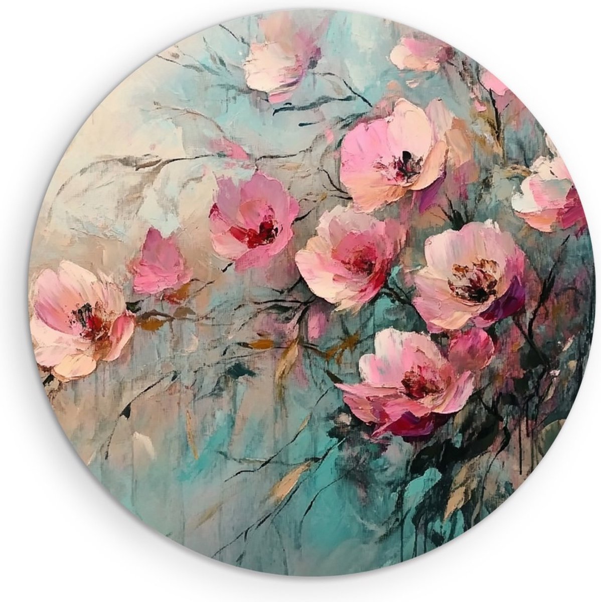 Saammp Muurcirkel Hout - Abstract - Floraal - Natuur - Dynamisch - Ø 70 - Kunst op Canvas - Woonkamer Wanddecoratie Cirkel - Slaapkamer Decor