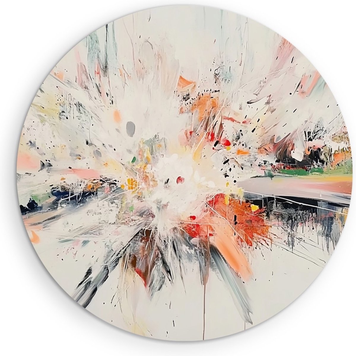 Saammp Muurcirkel Hout - Kleurrijke kunst - Explosie verfspetters - Abstract - Ø 40 - Wandcirkel - Wanddecoratie Cirkel - Muurdecoratie Woonkamer - Kantoor Decoratie