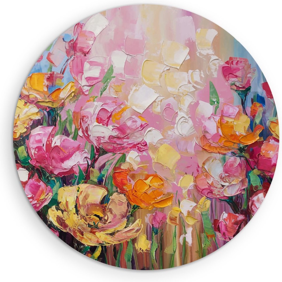 Saammp Muurcirkel Hout - getekende bloemen - Abstract - Ø 40 - Wandcirkel - Wanddecoratie Cirkel - Muurdecoratie Woonkamer - Slaapkamer decoratie - Rond Schilderij