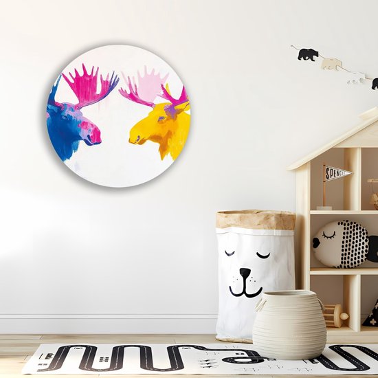 Saammp Muurcirkel Hout - 2 elanden- Natuur - Dieren - Ø 50 - Wandcirkel - Wanddecoratie Cirkel - Muurdecoratie Woonkamer - Slaapkamer decoratie - Rond Schilderij