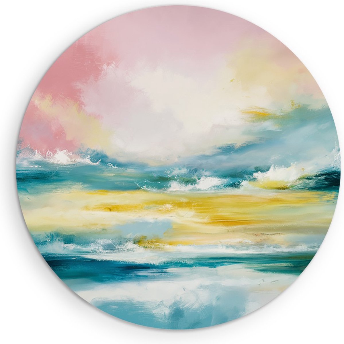 Saammp Muurcirkel Hout - Landschap - Roze - Abstract - Ø 70 - Wandcirkel - Wanddecoratie Cirkel - Muurdecoratie Woonkamer - Slaapkamer decoratie - Rond Schilderij