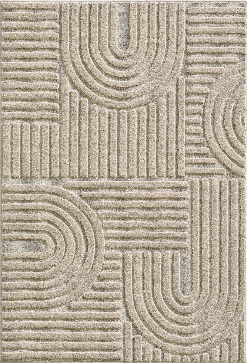 Flycarpets Arte Laagpolig Vloerkleed, Japandi Stijl, Kleur Beige , Vloerkleed / Tapijt voor Woonkamer, Jute achterkant 80x250 cm