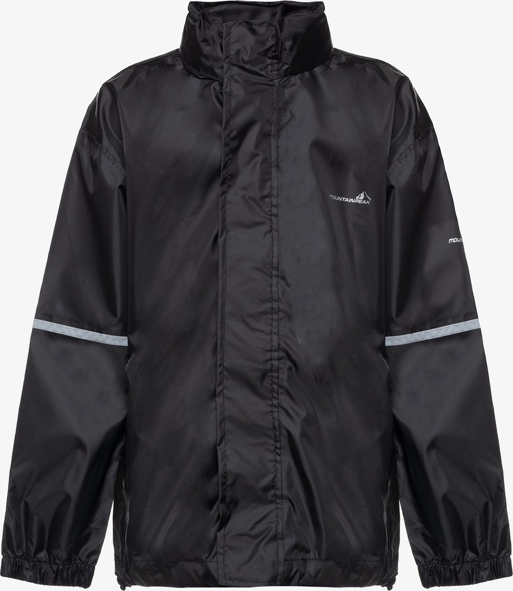 Mountain Peak kinder regenjas - Zwart - Met capuchon - Ritssluiting - Maat 134/140