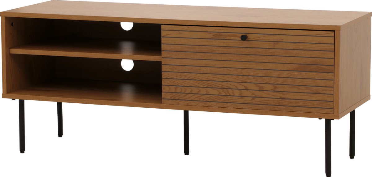MCW TV-rek MCW-N78, laag TV-meubel, Scandinavische stijl metaal hout melamine MVG 50x120x40cm ~ naturel