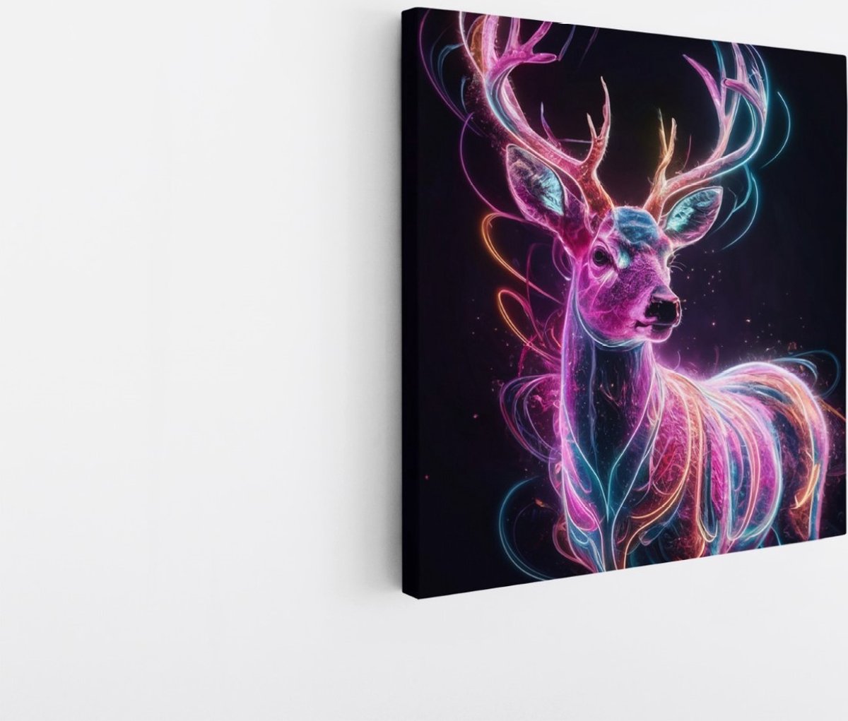 Saammp Canvas Schilderij - Abstract Kleurrijk Hert - Natuur - Dieren - 20x20 - Foto op canvas - Wanddecoratie - Muurdecoratie Woonkamer - Slaapkamer decoratie - Canvas Print Multicolor