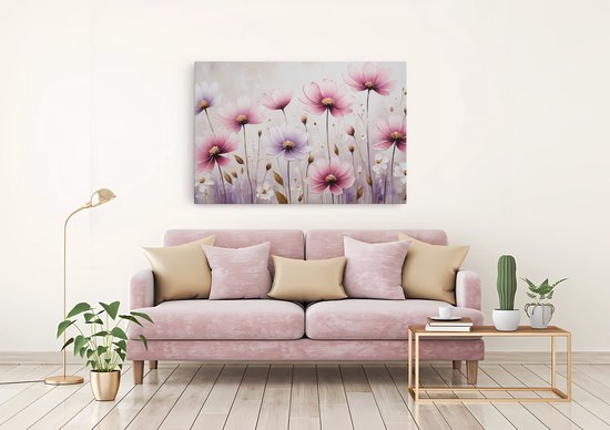 Tableau sur toile Saammp - Fleurs roses - Violet - Abstrait - Nature - 60x40 - Photo sur toile - Décoration murale - Décoration murale Salon - Décoration bureau