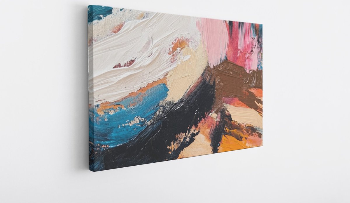 Saammp Canvas Schilderij - Groffen verf strepen- Abstract kunstwerk - 60x40 - Foto op canvas - Wanddecoratie - Muurdecoratie Woonkamer - Slaapkamer decoratie - Canvas Print Multicolor