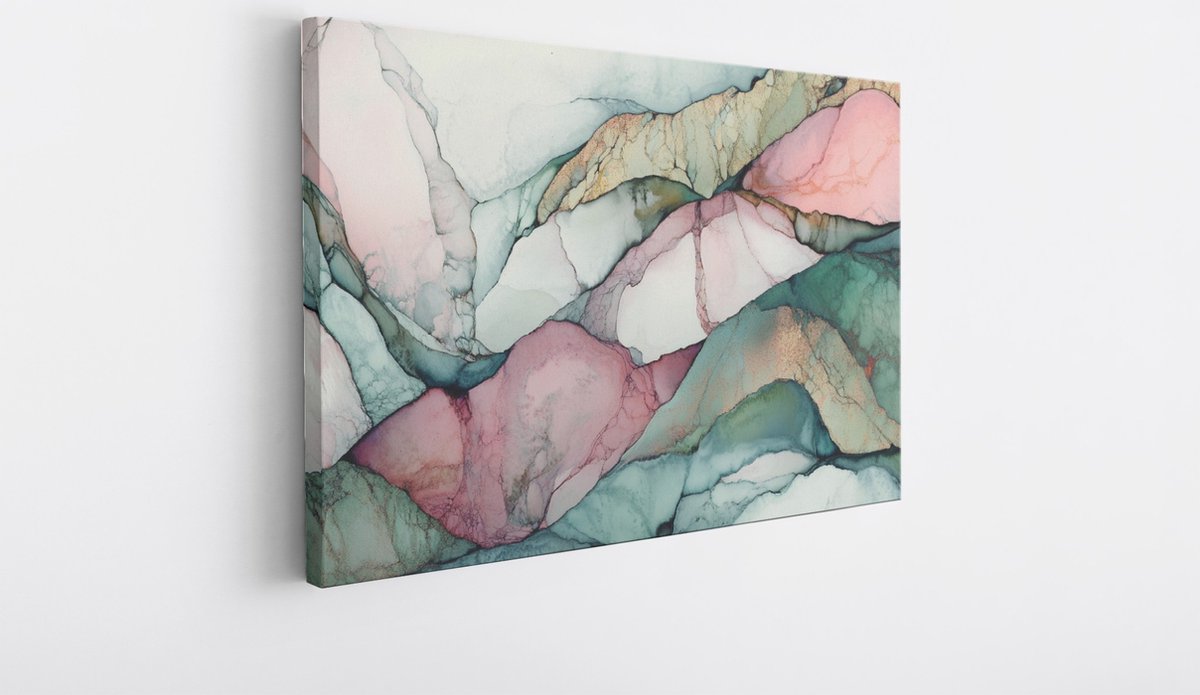 Saammp Canvas Schilderij - Marmer - Kunst - Groen - Abstracte wanddecoratie- 40x30 - Foto op canvas - Wanddecoratie - Muurdecoratie Woonkamer - Kantoor Decoratie Multicolor